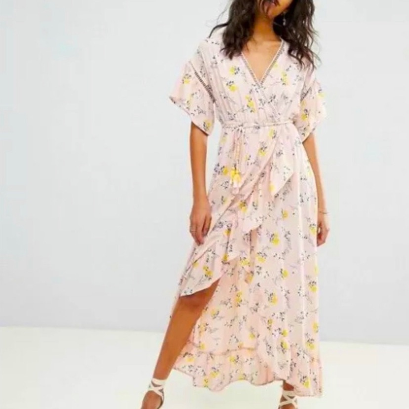 Anthropologie Moon River Pink Floral High/Low Midi Dress